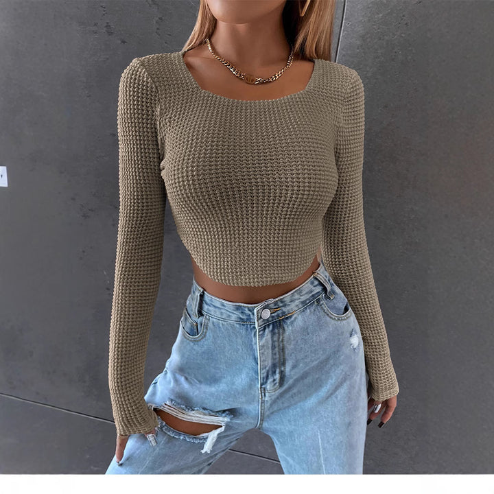 Dame Strik-Crop-Top med lange ærmer og struktureret design Stilla