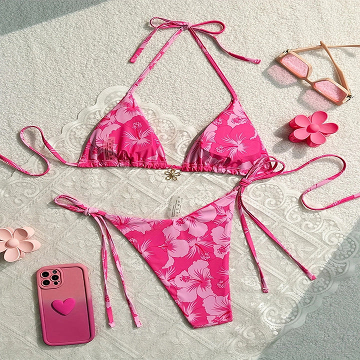 Dame Triangel-Bikini med justerbare stropper og blomsterprint Stilla
