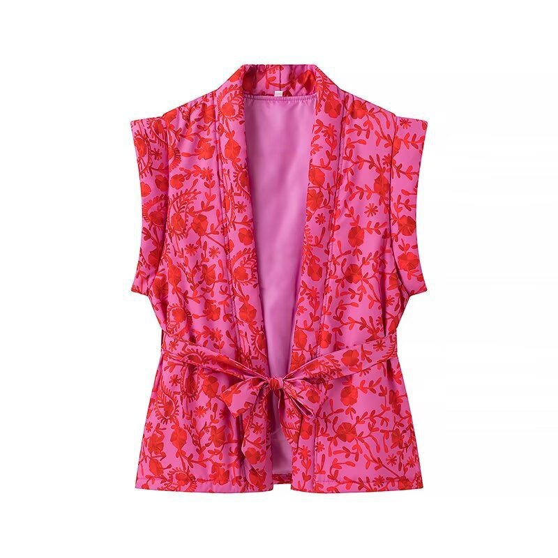 Femme Floral Print ærløs Kimono Jakke Stilla