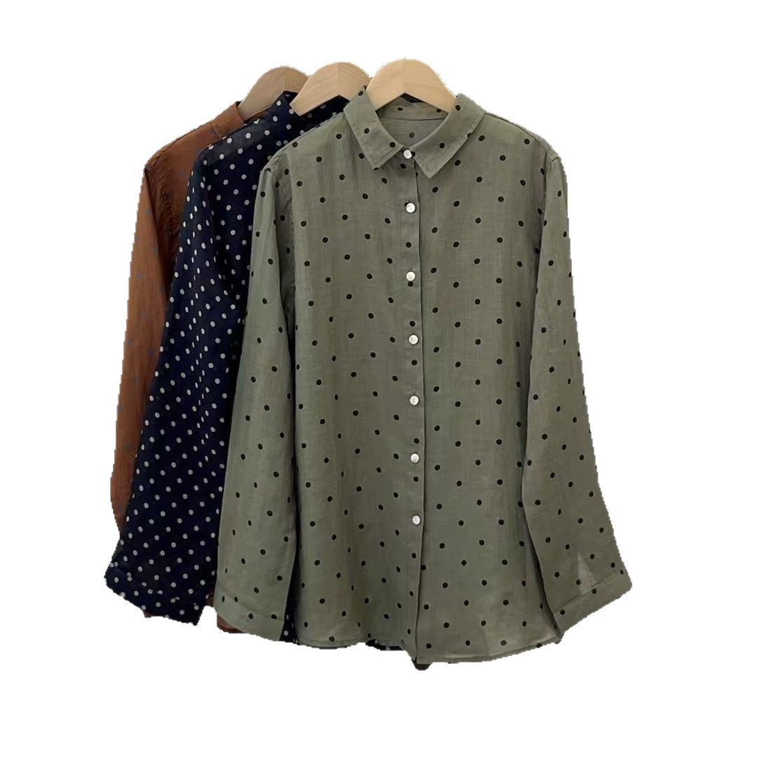 Dame Polka Dot Letvægts Button-Up Skjorte Stilla