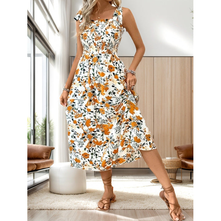 Dame Floral Print Midi Kjole med samlingsoverdel Stilla