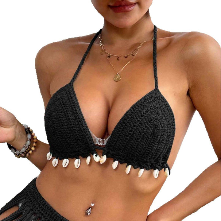 Dame Hæklet-Bikini-Top med Muslingpryd og frynset Design Stilla