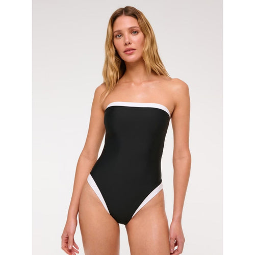 Dame one-piece badedragt med stilfuld bandeau-udskæring og kontrasterende akcenter Skovae