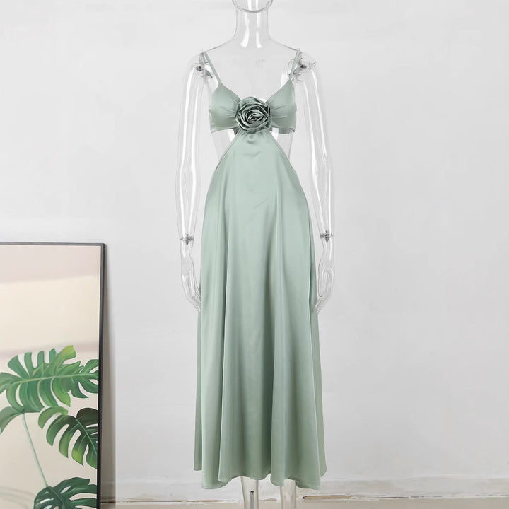 Dame maxikjole med elegant blomsterapplikation og sart spidstop Stilla