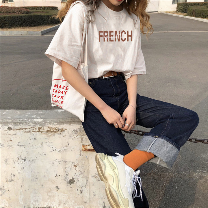 Femme Casual Grafisk Kortærmet T-Shirt med trendy Typografi Stilla