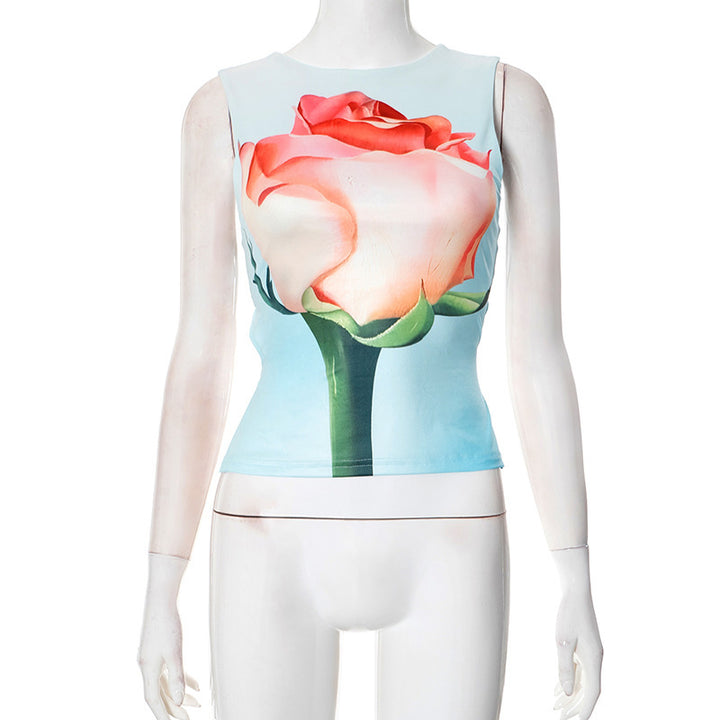 Dame ærmeløs top med blomstret design Skovae