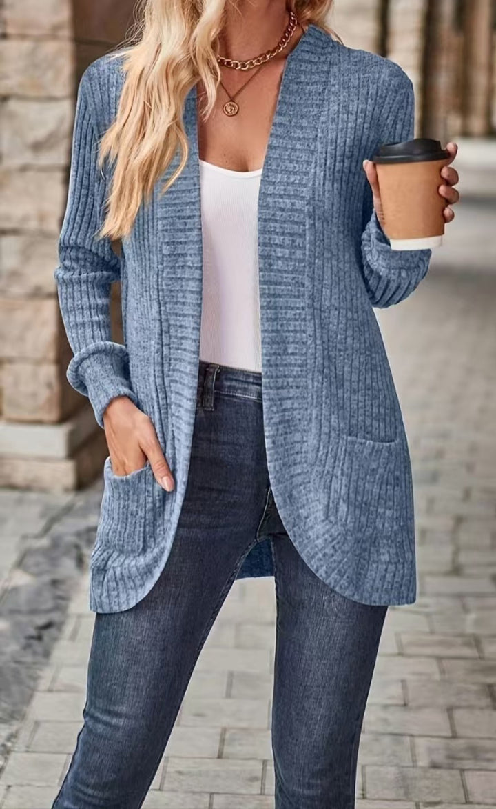 Dame afslappet strikjakke med lommer og struktureret design Stilla