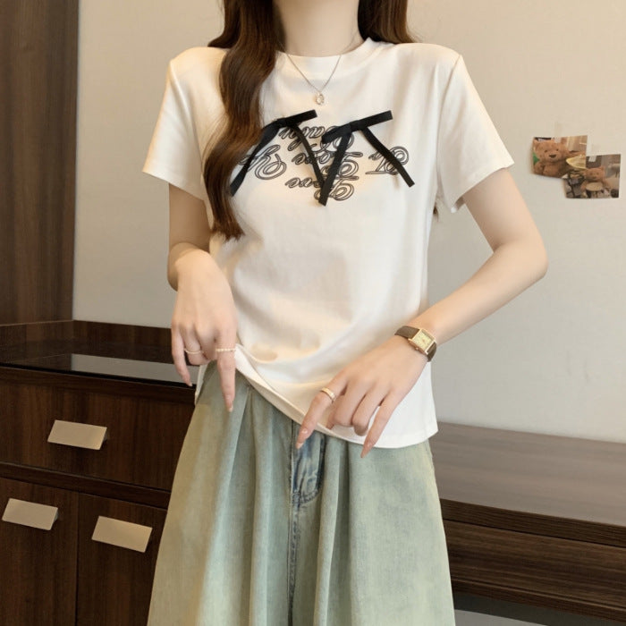Femme Trendy Grafisk Krawatten-Front T-Shirt Stilla