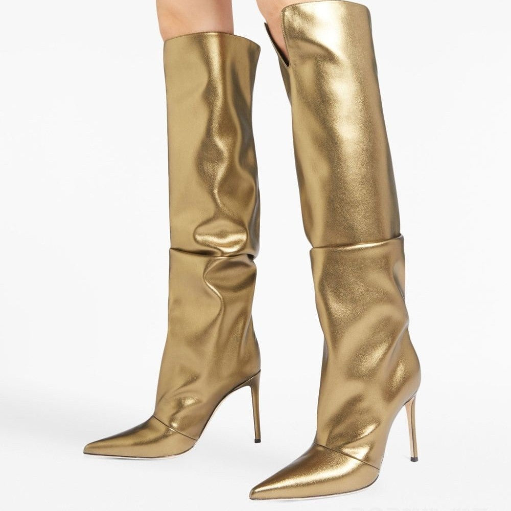 Femme Metallic Slouchy Over-the-Knee Stiletto Støvler Stilla