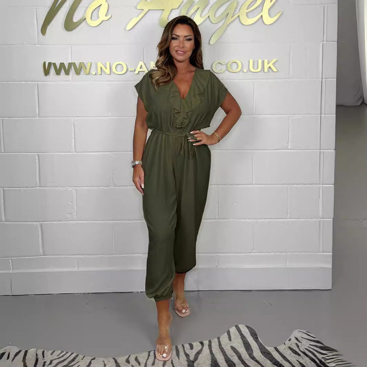 Dame Elegant Jumpsuit med vide ben og stilfuldt omslag design Stilla