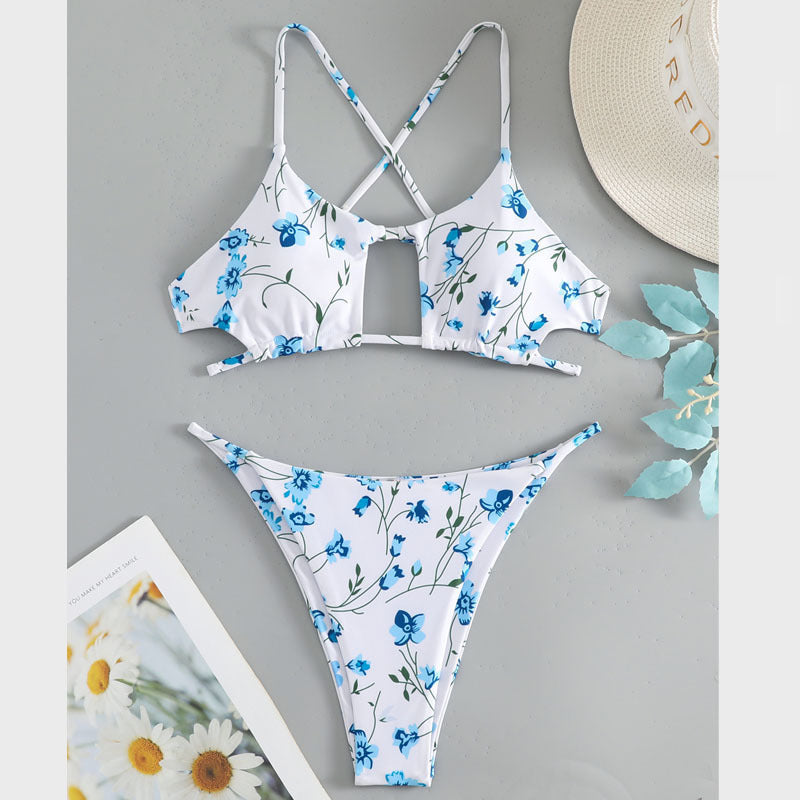 Dame bikini-sæt med blomstret design og spændende rygsnøring Skovae