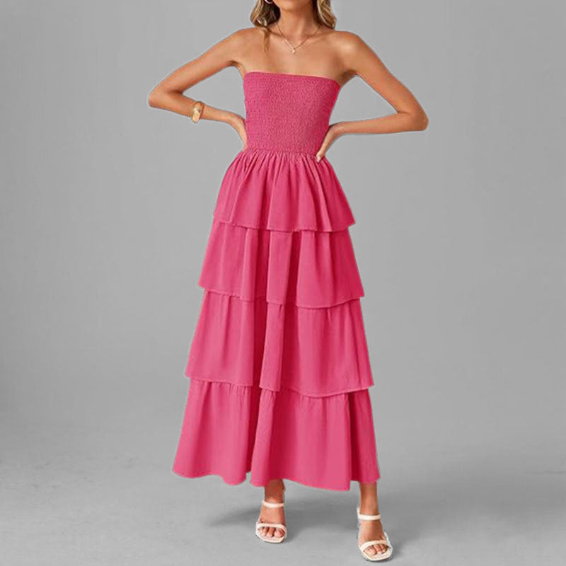 Dame Lang Rynketkjole med off-shoulder design og elastisk overdel Stilla