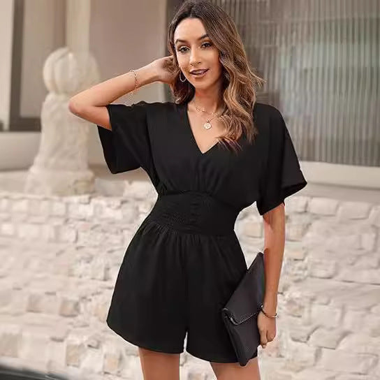 Dame Playsuit med V-udskæring og elastik Stilla
