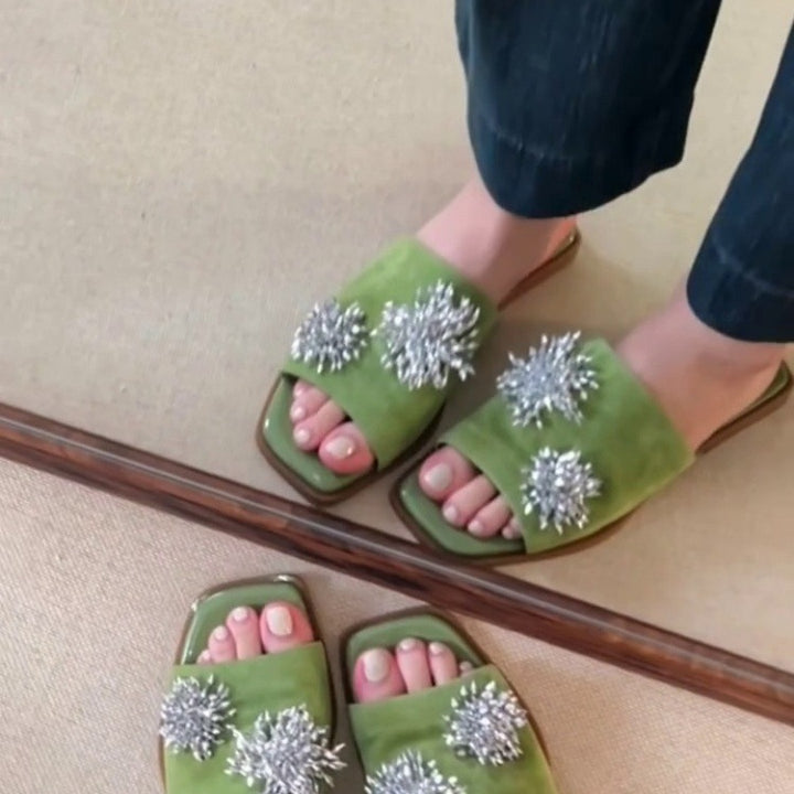 Dame Elegant Slide Mules med Strassdekorationer Stilla