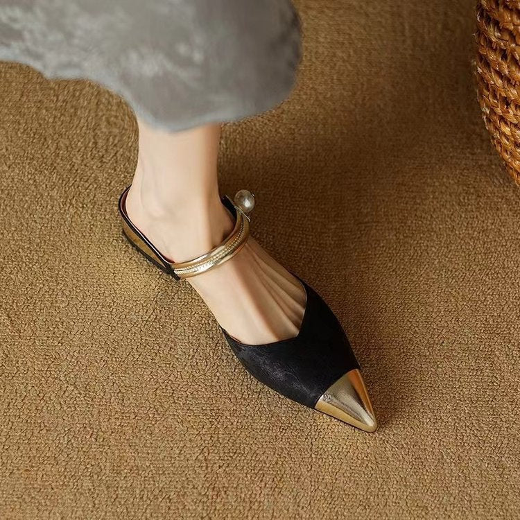 Dame elegante Slingback-pantoletten med fashionabel metalaccent og komfortabel blokhælhæl Stilla