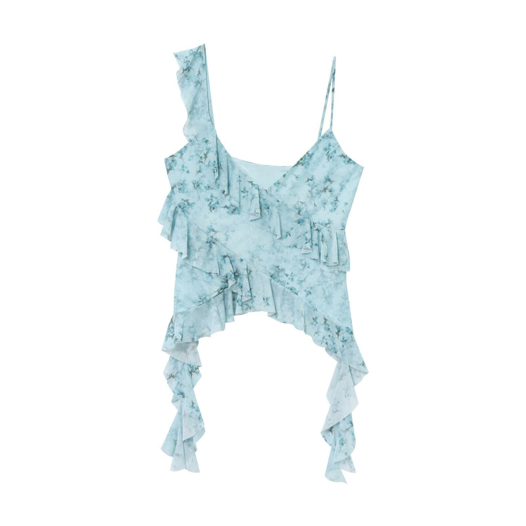 Femme Asymmetrisk Rynke-Leopardmønster-Top Stilla