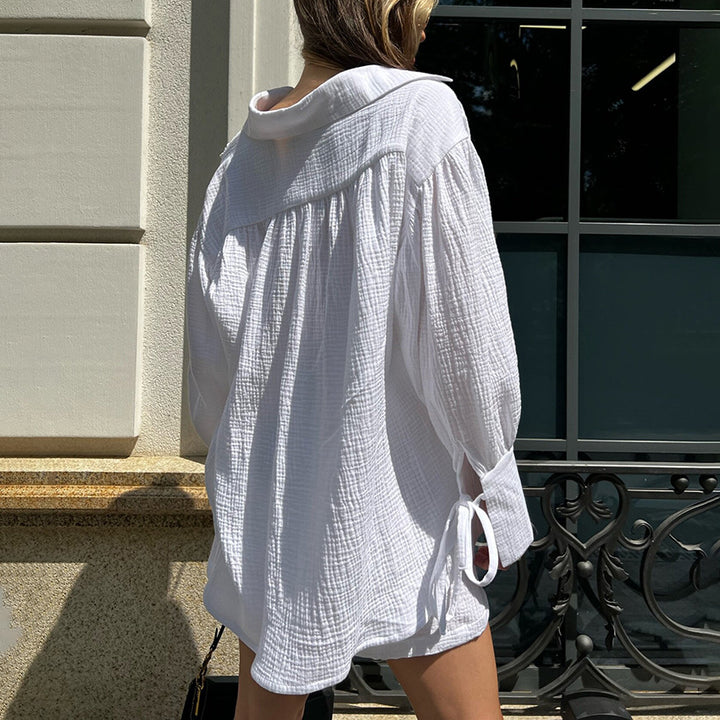 Dame afslappet bluse- og shorts-sæt af åndbart hør Stilla