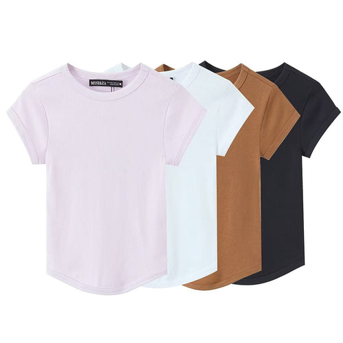 Dame kvalitets, figursyet Basic T-shirt med fint ribstrik Skovae