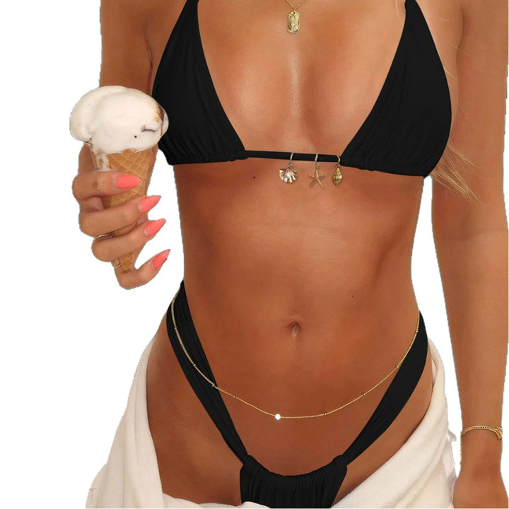 Dame triangel-bikini med elegant knude og høj udskæring Skovae