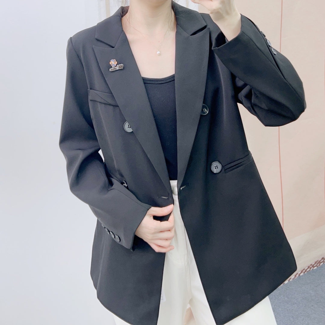Dame Elegant Oversized Blazer med dobbelt knaplukning og kvalitetsdetaljer Stilla