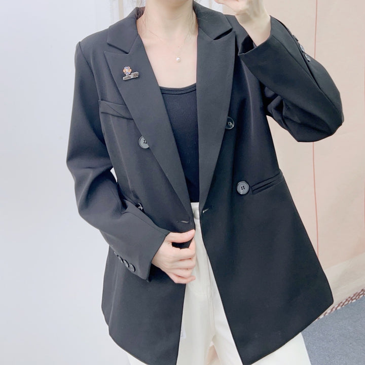 Dame Elegant Oversized Blazer med dobbelt knaplukning og kvalitetsdetaljer Stilla