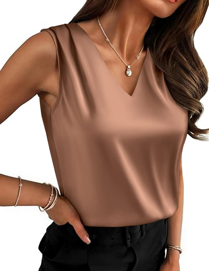 Damer Luxus Satin V-Hals Bluse Stilla