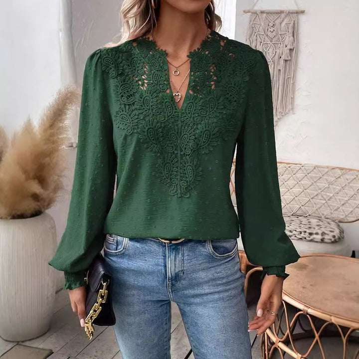 Dame elegant bluse med hulbroderi og voluminøse ærmer Stilla