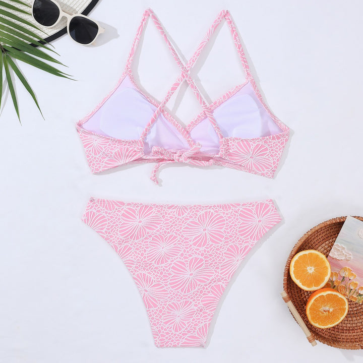 Dame Bikini-sæt med elegant krydsstrop-design og floralsk mønster Stilla
