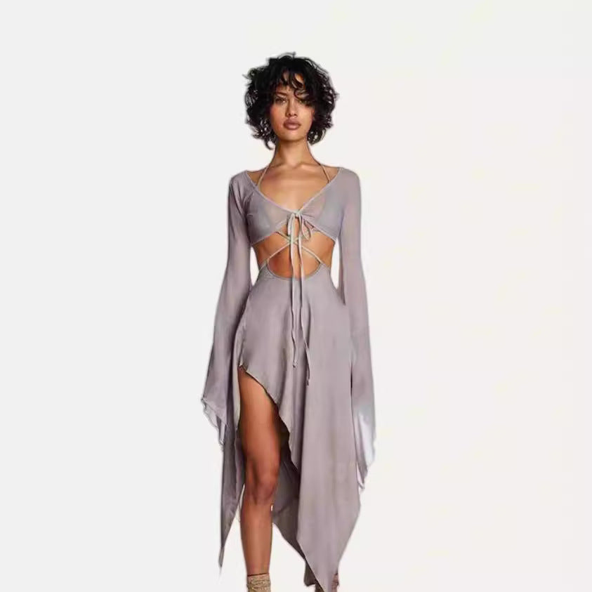 Dame Cut-Out Maxikjole med asymmetrisk kant og glitrende draperingseffekt Stilla