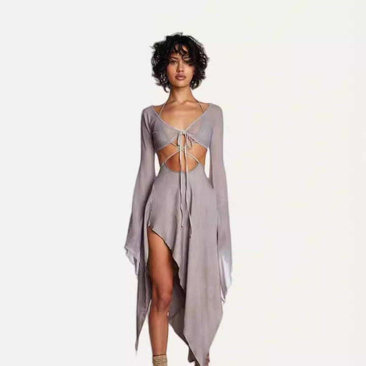 Dame Cut-Out Maxikjole med asymmetrisk kant og glitrende draperingseffekt Stilla