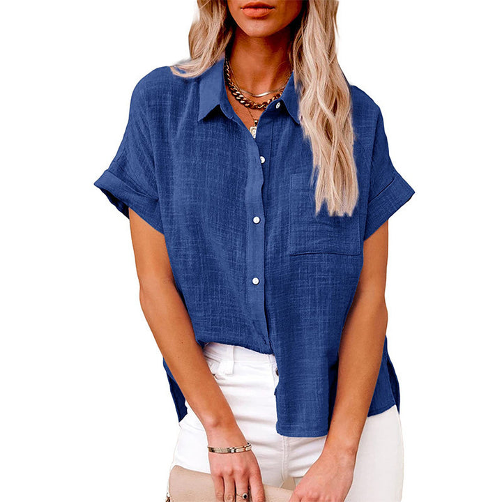 Dame Klassisk Linned blouse med korte ærmer Stilla