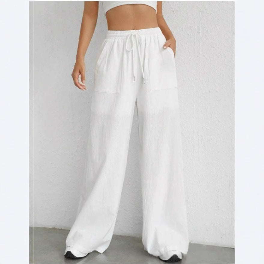 Dame brede High-Waist-bukser med struktureret overflade Stilla