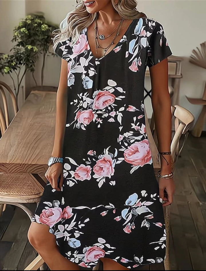 Kvinder Floral Print Korte Ærmer Kjole Stilla