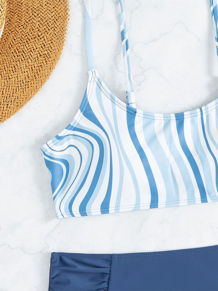 Dame bikini-sæt med elegante striber og højt liv Skovae