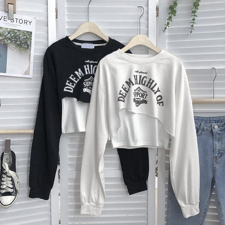Femme Cropped Graphic Sweatshirt med frynset kant Stilla