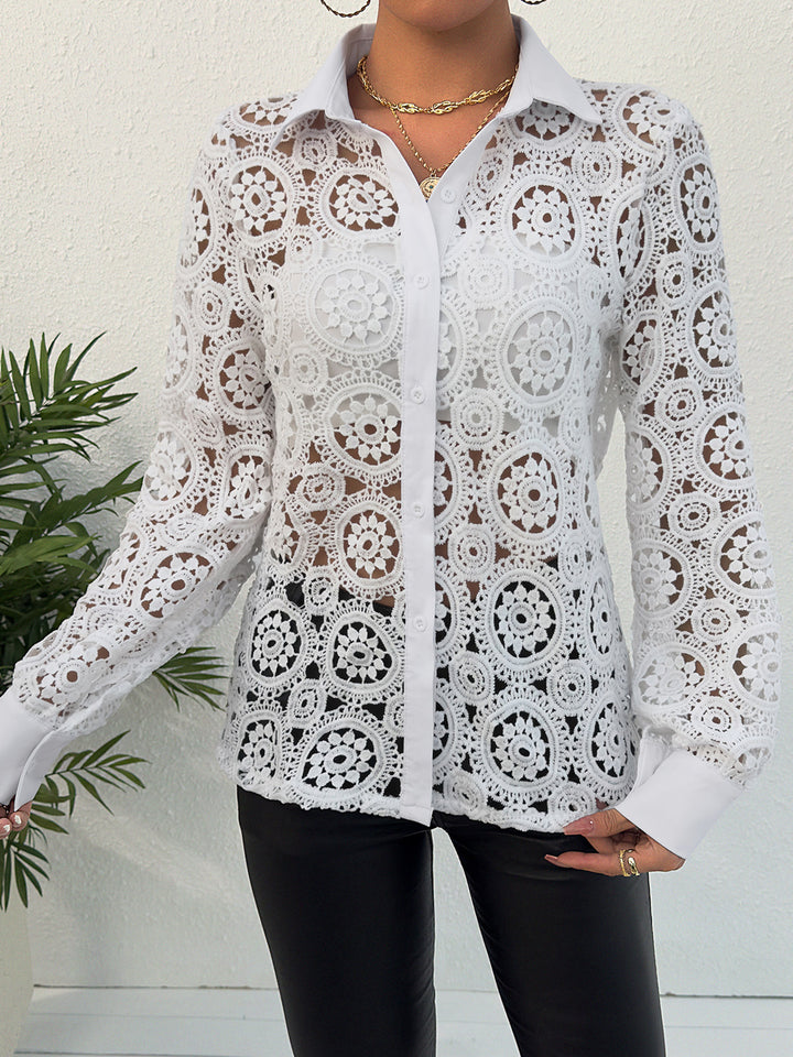 Dame elegant spidsbluse med klassisk krave Stilla
