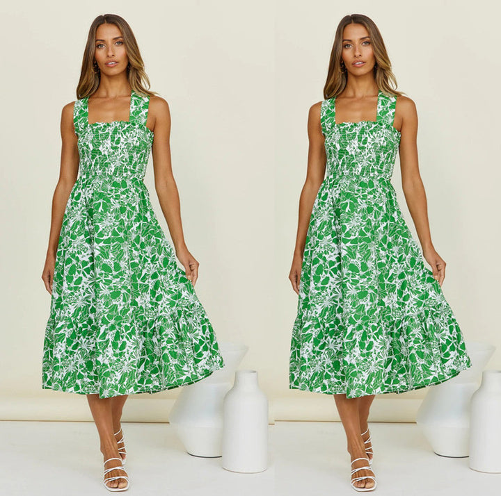 Femme Floral Smocked Maxi Kjole Stilla