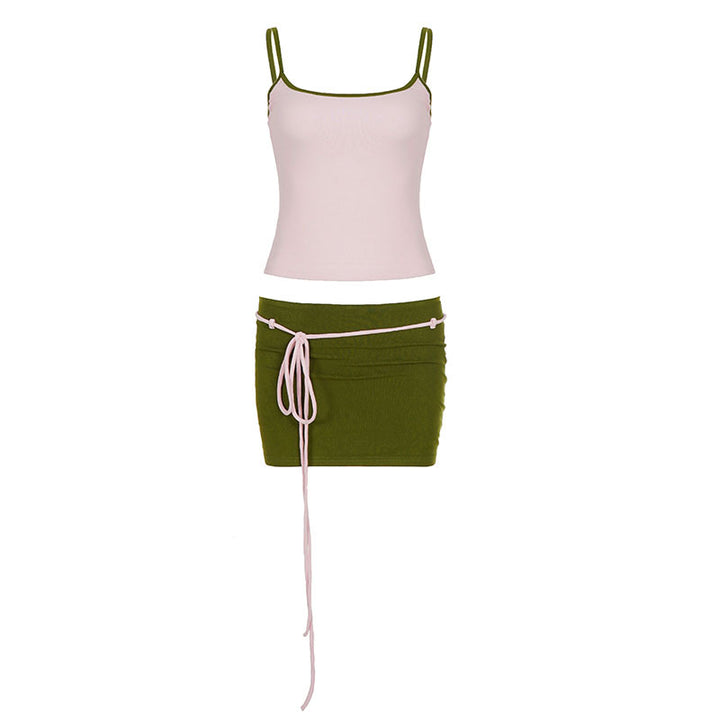 Dame Sporty Tanktop med høj talje og bindebåndskørt Skovae