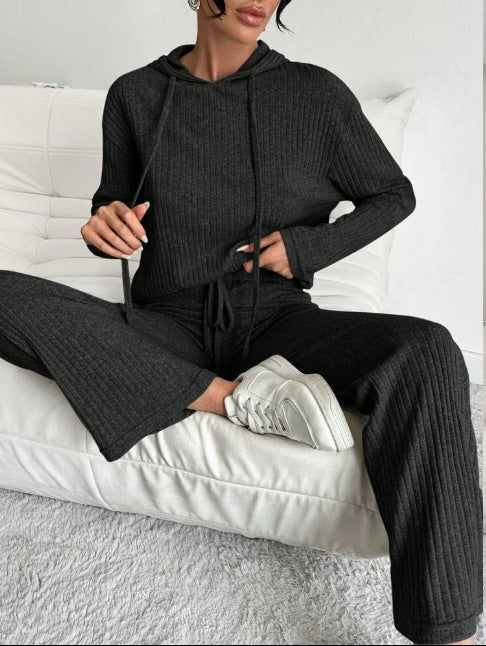 Dame Blødt Strik-Loungewear-Sæt med bredt bånd og ribbet design Stilla