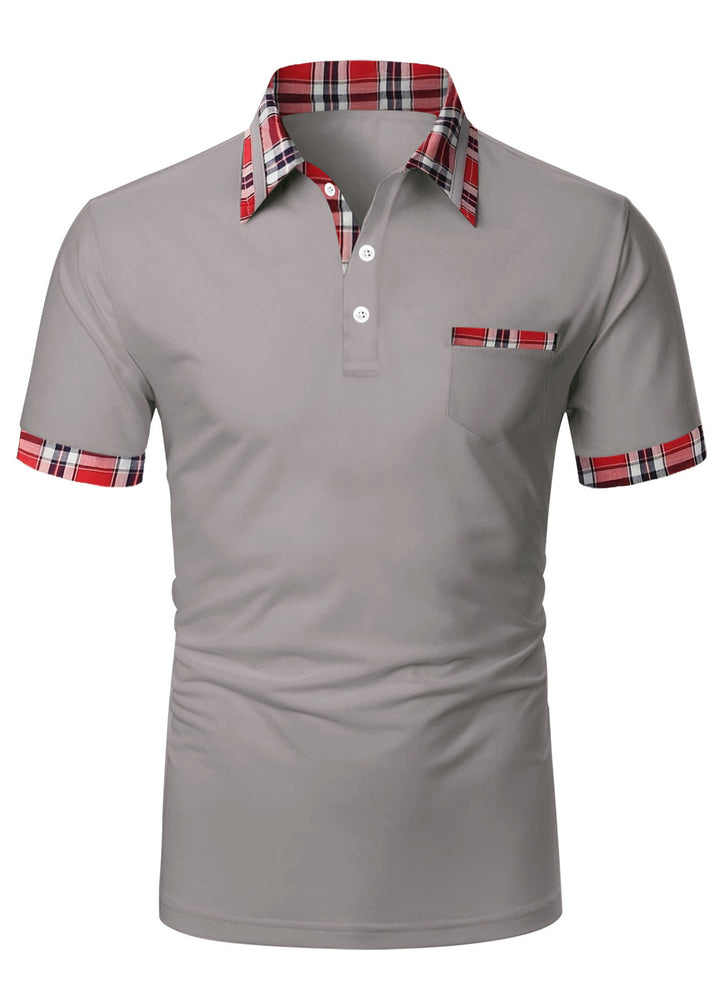 Herrer Poloshirt med moderne ternet detalje og praktisk brystlomme Stilla