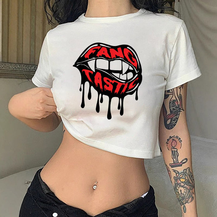 Dame Crop-T-shirt med sporty Los Angeles design Skovae