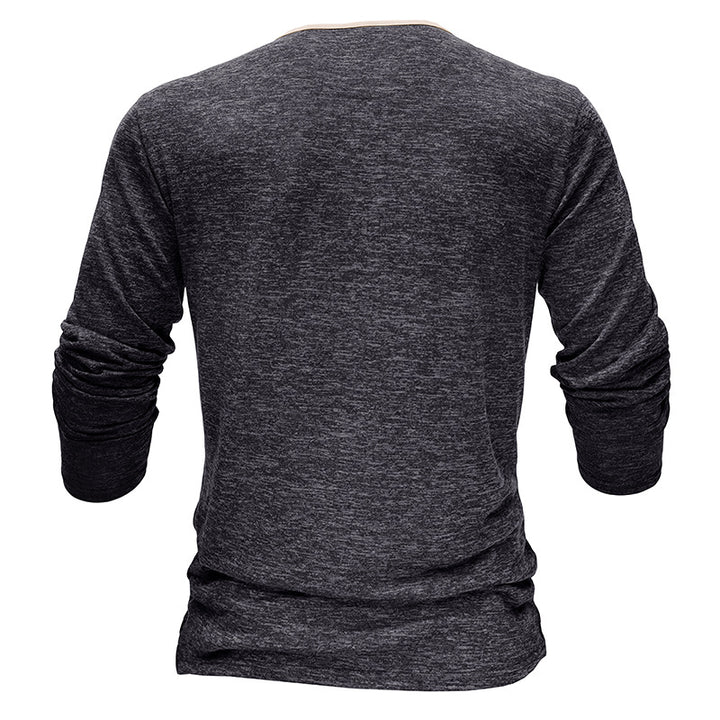 Herre langærmet Henley-shirt i åndbart bomuldsblanding med elegant knapliste Stilla