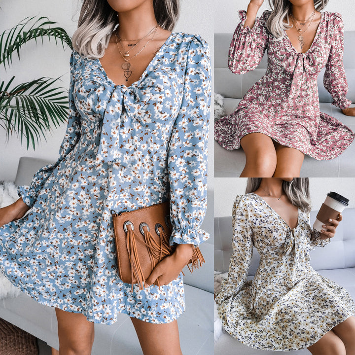 Dame Boho-inspireret minikjole med sløjfe-detalje Stilla