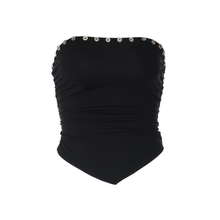 Dame Crop-Top med raffinerede ruffle-detaljer og tætsiddende pasform Skovae