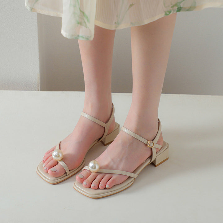 Femme Elegante Perle-prydede Slingback Sandaler Stilla