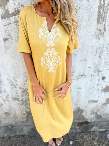 Dame Bohemian Stil Midi Kjole med broderede detaljer Stilla