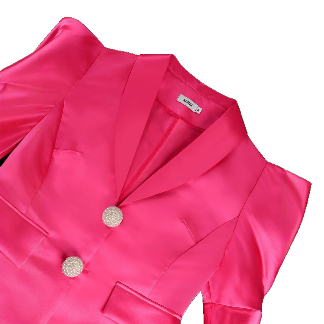 Dame Elegante Blazer-Kjole med Puffærmer og Glitterknapper Skovae