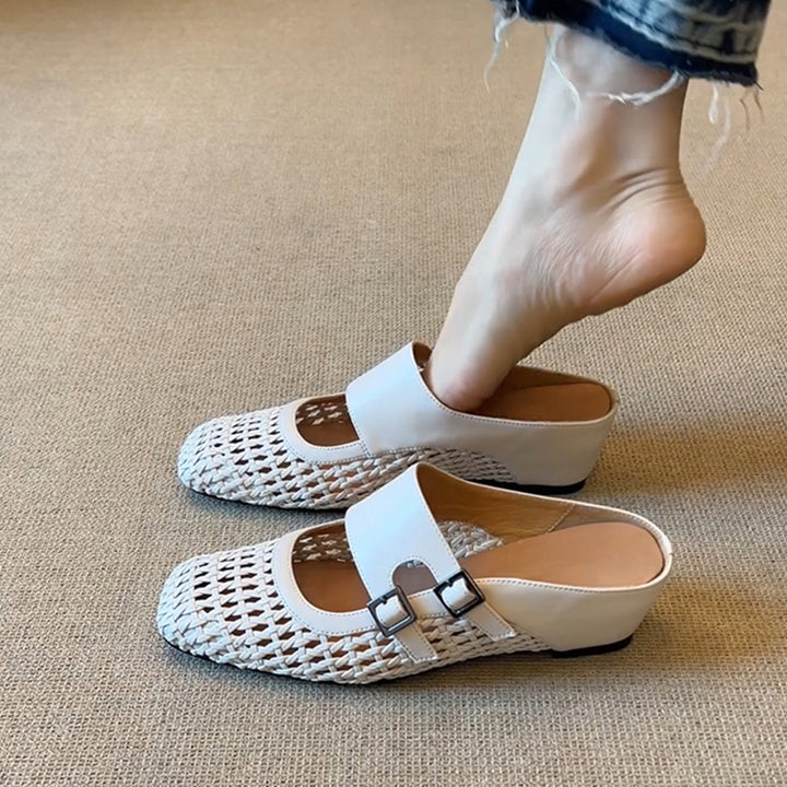 Dame Woven Slip-On Mules med justerbar rem Stilla