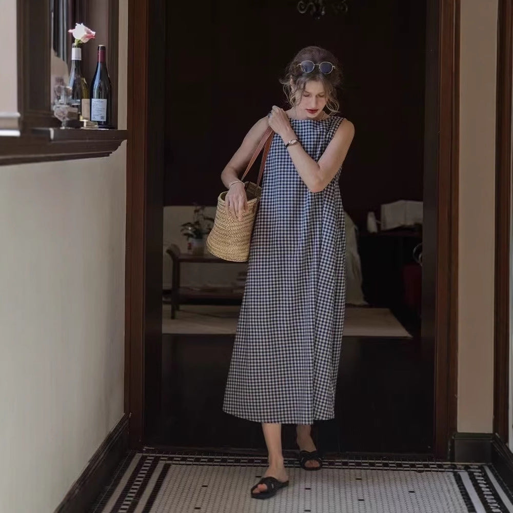 Femme Elegante Gingham Maxi Kjole Stilla
