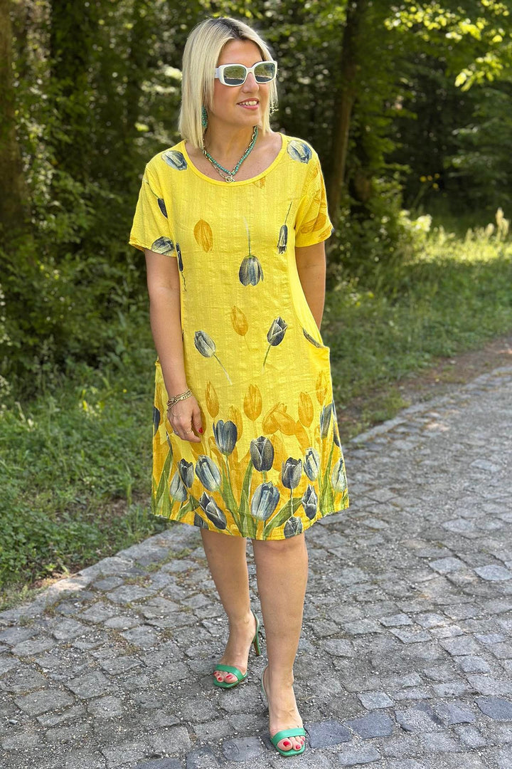 Dame Kortærmet Blomster Mønster A-Linje Kjole Stilla